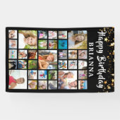 Banderoles Anniversaire 33 Photo Collage Black Gold Stars (Horizontal)