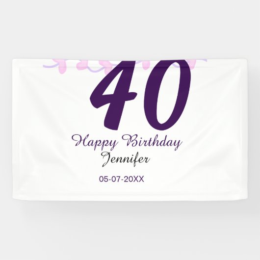 Banderoles anniversaire 40 ans ajouter nom date année épingle (Horizontal)