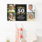 Banderoles Anniversaire 4 Photos rendant AGE Beau Or Noir (En situation)