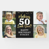 Banderoles Anniversaire 4 Photos rendant AGE Beau Or Noir (Horizontal)