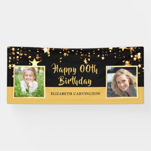 Banderoles Anniversaire | Année | Black & Editable Gold Photo (Horizontal)