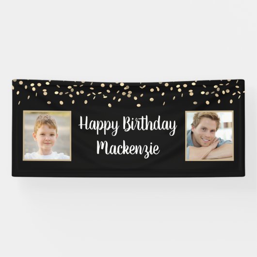 Banderoles Anniversaire Black Gold Confetti 2 Script photo (Horizontal)