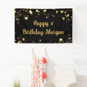 Banderoles Anniversaire Black Gold Stars Script Personnalisé (En situation)