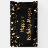 Banderoles Anniversaire Black Gold Stars Script Personnalisé (Vertical)