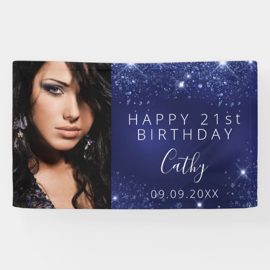 Banderoles Anniversaire bleu parties scintillant poussière pe (Horizontal)