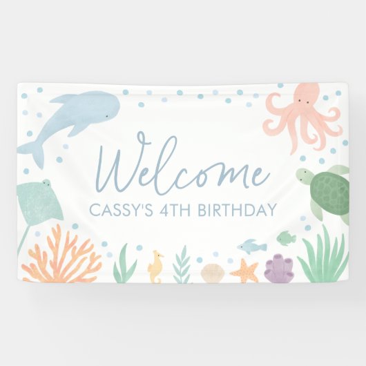 Banderoles Anniversaire d'animaux de l'océan sous la mer (Horizontal)