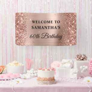 Banderoles Anniversaire de 60 ans en feuille de rose pailleté