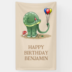 Banderoles Anniversaire de dinosaure tenant des ballons