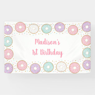 Banderoles Anniversaire de Donut Pink Gold Pastel