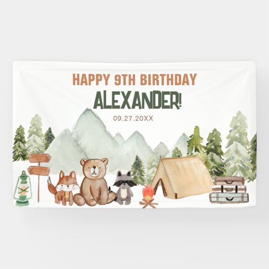 Banderoles Anniversaire de enfant de camping moderne Woodland (Horizontal)