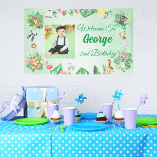 Banderoles Anniversaire de enfant de la jungle de Safari trop