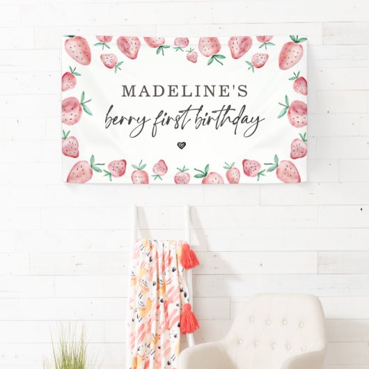 Banderoles Anniversaire de fraises Berry Sweet Backdrop Banne (En situation)