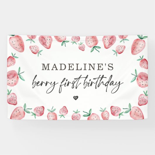 Banderoles Anniversaire de fraises Berry Sweet Backdrop Banne (Horizontal)