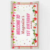 Banderoles Anniversaire de fraises Rouge Camco Blanche fond (Vertical)