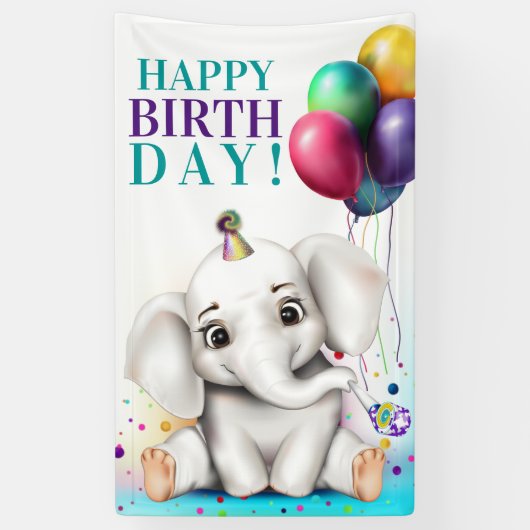 Banderoles Anniversaire de l'éléphant mignon (Vertical)