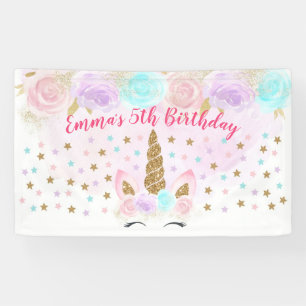 Banderoles Anniversaire de l'Unicorne rose et or
