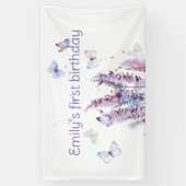 Banderoles Anniversaire de papillon rose violet (Vertical)