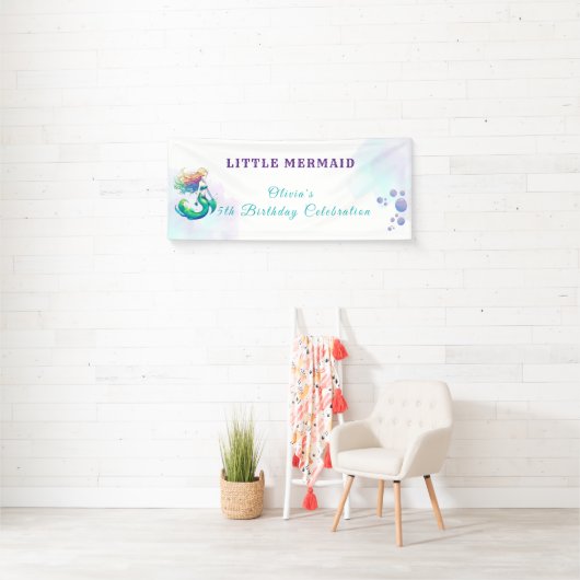 Banderoles Anniversaire de sirène pourpre et or sous la mer (En situation)