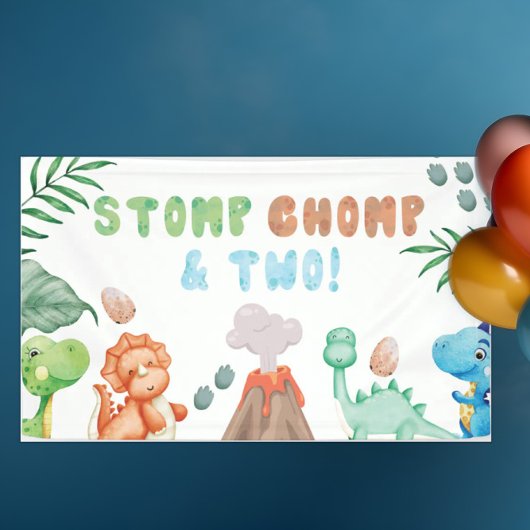 Banderoles Anniversaire de Stomp, de Chomp et de deux dinosau