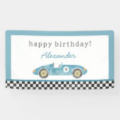 Banderoles anniversaire de voiture de course bleue (Horizontal)