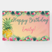 Banderoles Anniversaire des filles d'ananas du coucher de sol (Horizontal)