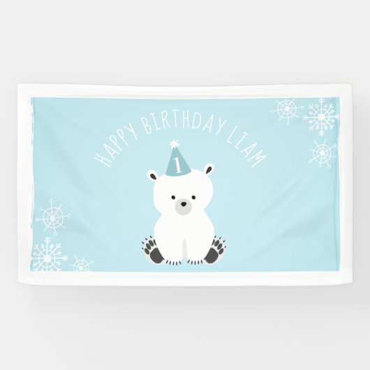 Banderoles Anniversaire d'Onederland d'hiver bleu d'ours (Horizontal)