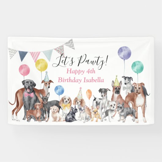 Banderoles Anniversaire du chien Pawty (Horizontal)