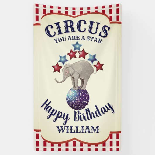 Banderoles Anniversaire du Cirque vintage Elephant (Vertical)