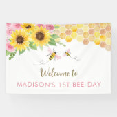 Banderoles Anniversaire du tournesol d'abeille rose (Horizontal)