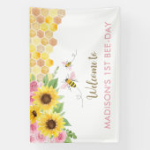 Banderoles Anniversaire du tournesol d'abeille rose (Verticale)