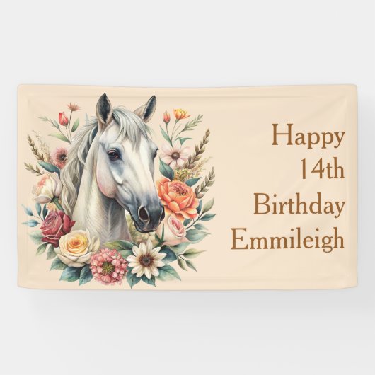 Banderoles Anniversaire d'une adolescente au Cheval Floral (Horizontal)