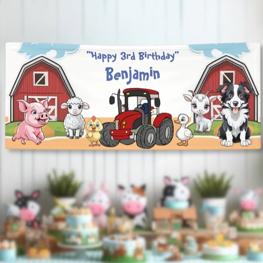 Banderoles Anniversaire ferme ferme grange et Red Tractor Par