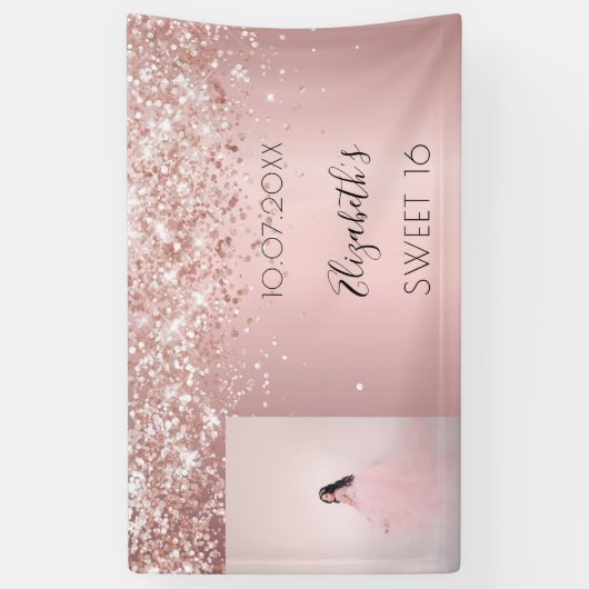 Banderoles Anniversaire fête blush rose parties scintillant p (Vertical)