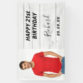 Banderoles Anniversaire fête en bois blanc photo rustique (Vertical)