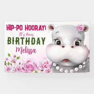 Banderoles Anniversaire Fille Hippopotame Rose Floral