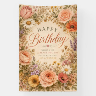 Banderoles Anniversaire Fleurie Rétro Personnalisé avec des f