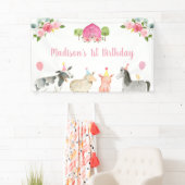 Banderoles Anniversaire floral de la ferme rose Barnyard (En situation)