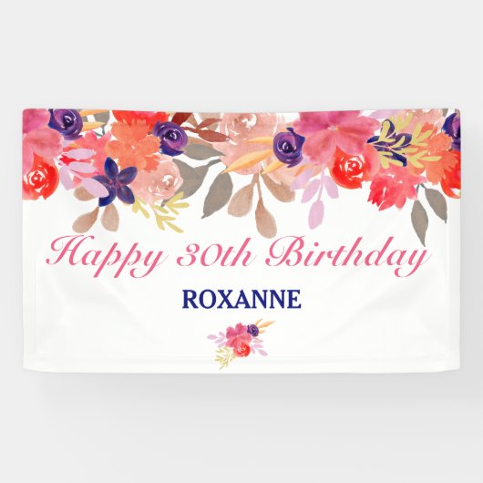 Banderoles Anniversaire floral personnalisé (Horizontal)