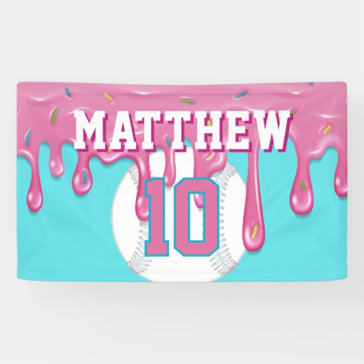Banderoles Anniversaire Goutte de Baseball Rose (Horizontal)