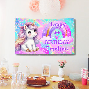 Banderoles Anniversaire Magique Licorne Arc-en-Ciel Paillette