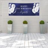 Banderoles Anniversaire marine bleu blanc ballons nom script