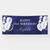 Banderoles Anniversaire marine bleu blanc ballons nom script (Horizontal)
