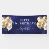 Banderoles Anniversaire marine bleu or ballons nom script (Horizontal)