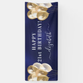 Banderoles Anniversaire marine bleu or ballons nom script (Vertical)