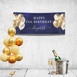 Banderoles Anniversaire marine bleu or ballons nom script