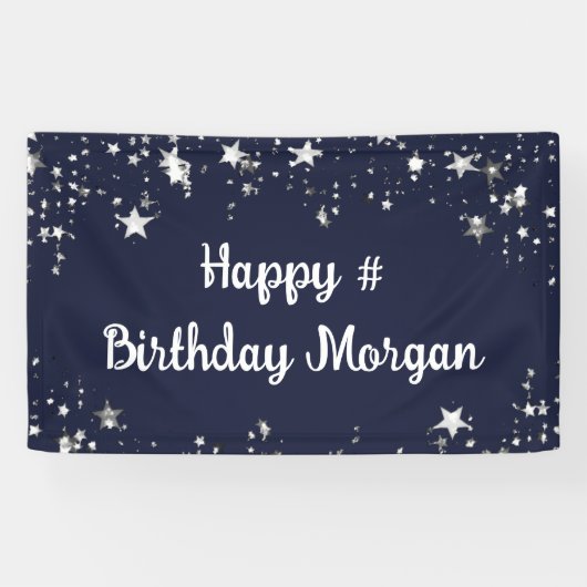 Banderoles Anniversaire Marine Blue Stars Script Personnalisé (Horizontal)