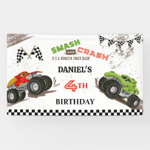 Banderoles Anniversaire mignon de 4 ans avec camion monstre q