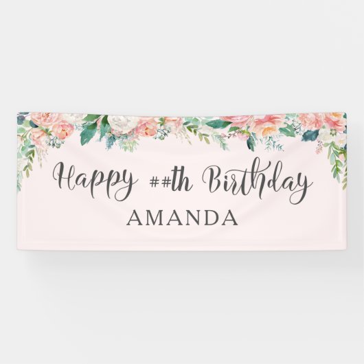 Banderoles Anniversaire N'IMPORTE QUEL ÂGE Aquarelle Blush Ro (Horizontal)
