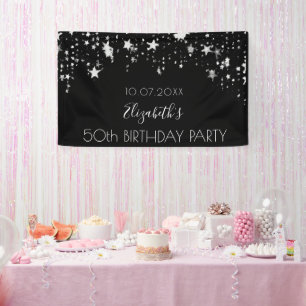 Banderoles Anniversaire noir argent étoiles bienvenue