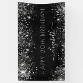 Banderoles Anniversaire noir argent parties scintillant monog (Vertical)